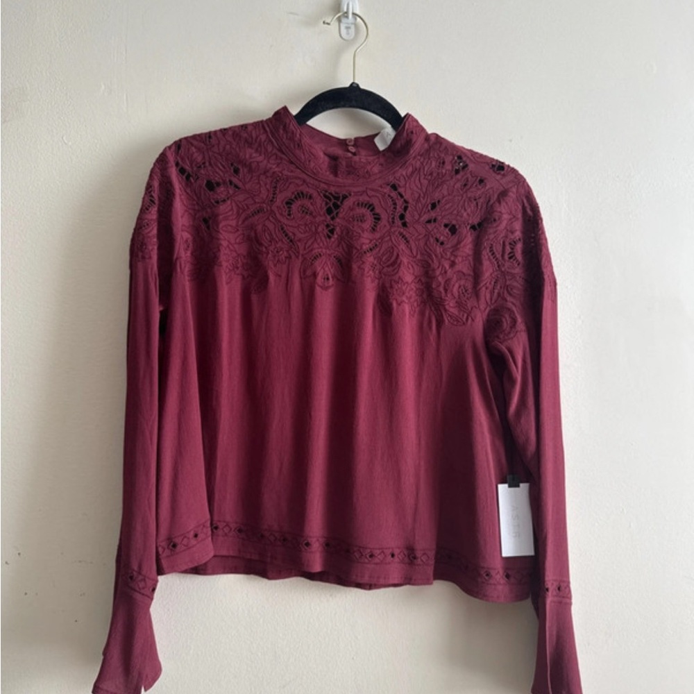 Astr Burgundy Lace Detail Blouse